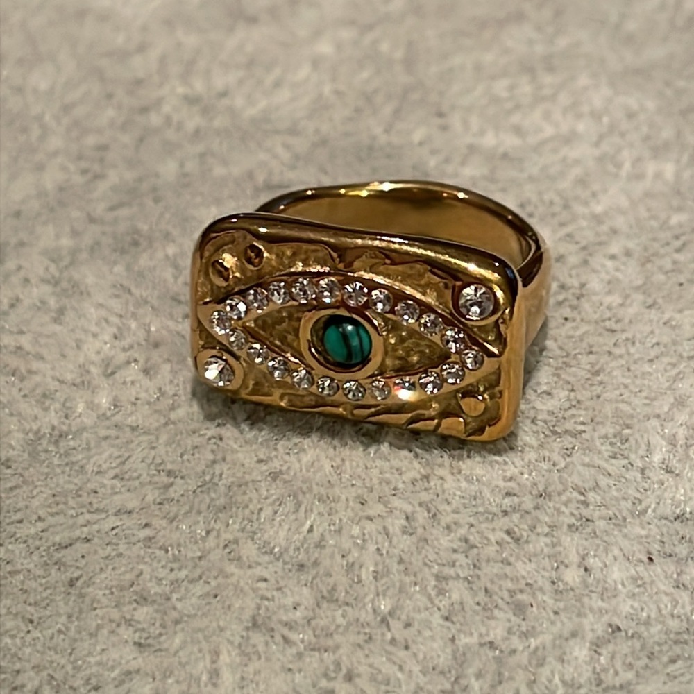 Evil Eye Luxury Tablet Pendant 18 Kt Gold Plated Ring Size 6 - Picture 4 of 6